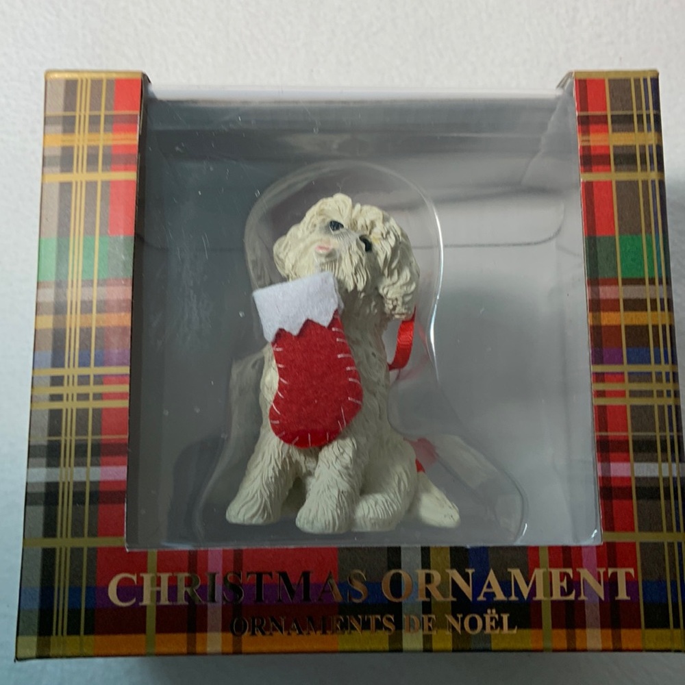 Sandicast Bichon Frise Christmas Ornament NIB